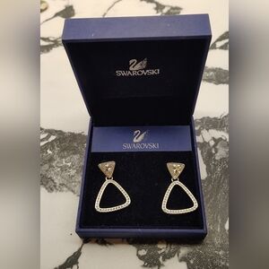 Swarovski Crystal Silver  Triangle Earrings NIB